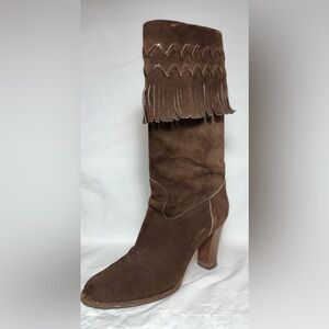 YVES SAINT LAURENT Suede Fringe Heeled Boots